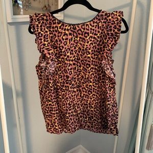 Loft size large leopard print ruffle top with fun button up back